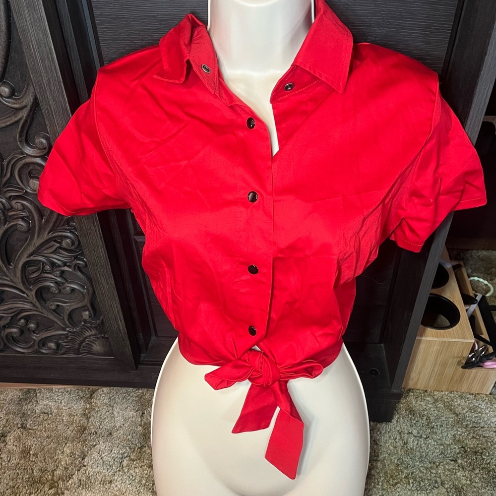 Chic Red Button-Down Women's Shirt